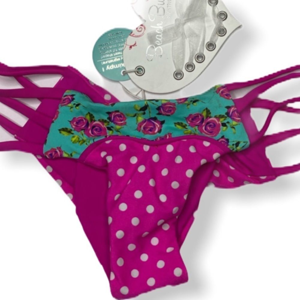 Beach Bunny Basic Bikini Bottom Skimpy Aqua Rose nwt